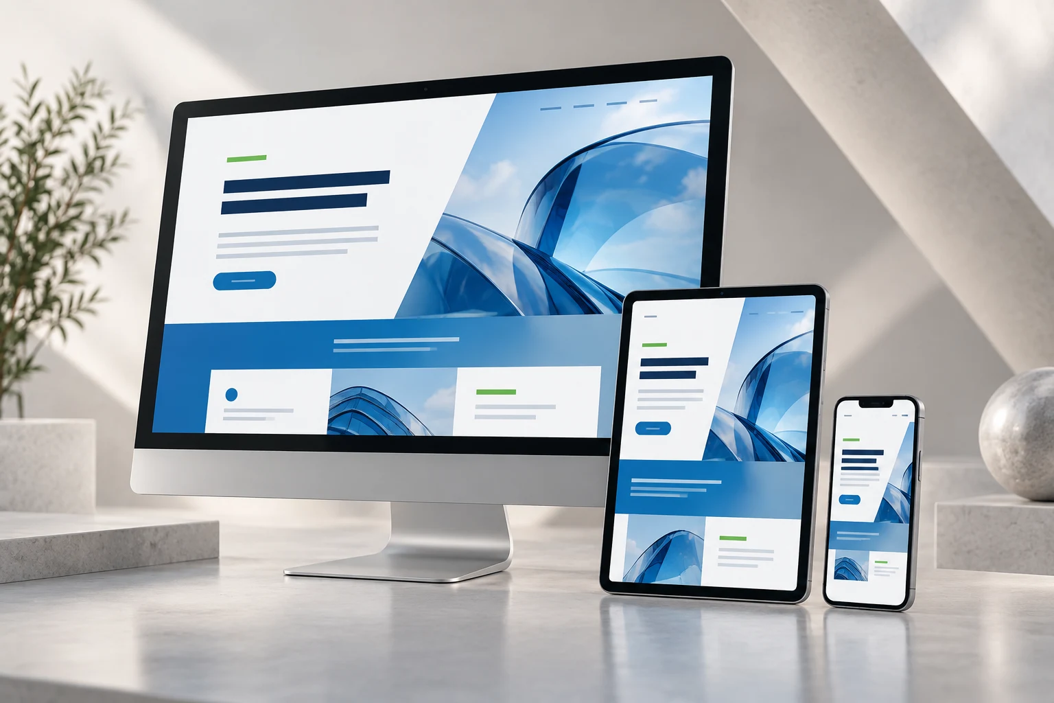 Gestaltungskonzept einer Website auf Desktop, Tablet und Smartphone
